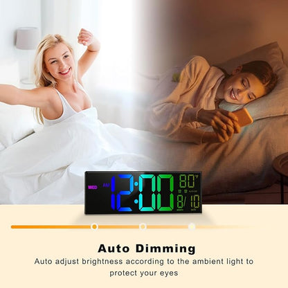 JALL 13" Large Digital Wall Mount Clock, Count Down Timer, Alarm, Big LED, 8 RGB Color, DST, Temperature for Living Room Classroom Desk, Xmas, Birthday Gift for Senior Mom Dad