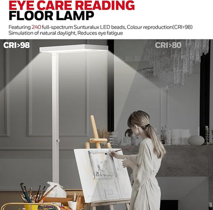 Honeywell 6000LM LED Floor Lamp, 77" Eye-Caring Reading Floor Lamps for Living Room, 60W Modern Natural Daylight 4000K Dimmable Bright Standing Light for Living Room for Kids Study Home Office White