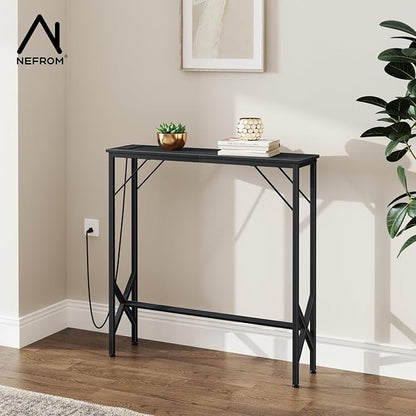 31.5‘’ Console Table, Skinny Entryway Table with Fast-Charging Station, Narrow Long Sofa Table, Behind Slim Couch Table for Entrance, Hallway, Living Room Decor ST-BK80-1