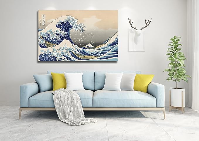OKEXCKK The Great Wave off Kanagawa by Katsushika Hoki Wall Art Decor, Classic Painting Abstract Seascape Canvas Print Pictures, Modern Japanese Artwork for Bedroom Living Room Decoration - 32"x48"