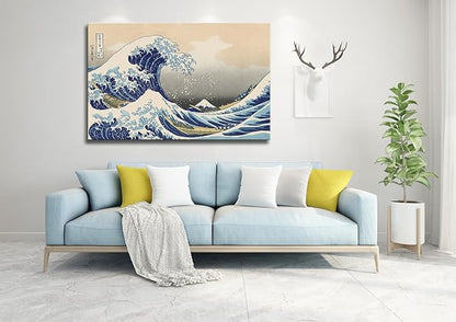 OKEXCKK The Great Wave off Kanagawa by Katsushika Hoki Wall Art Decor, Classic Painting Abstract Seascape Canvas Print Pictures, Modern Japanese Artwork for Bedroom Living Room Decoration - 32"x48"