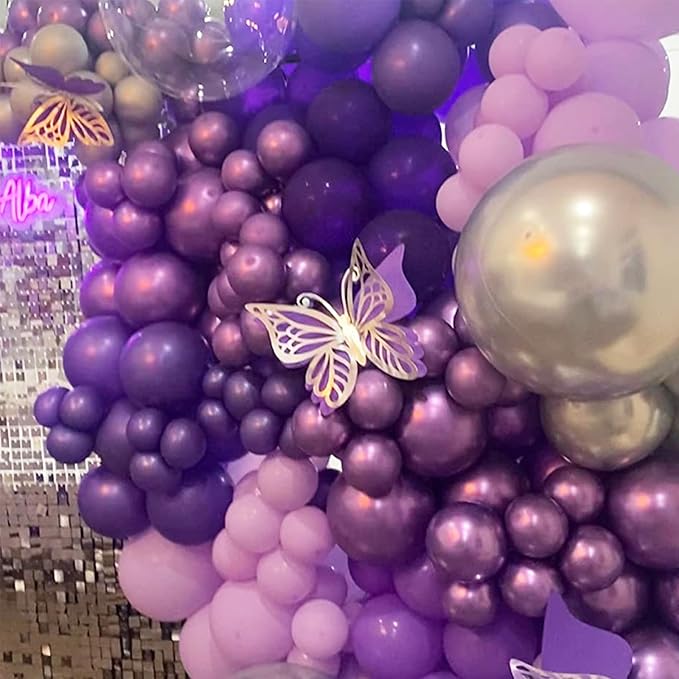 Balloon Purple and White, 60 Packs 12 Inch Dark Purple Light Purple Metallic Chrome Purple Confetti Balloons Set for Girls Women Wedding Birthday Baby Shower Bridal Shower Bachelorette Decorations