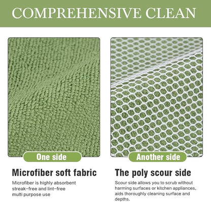 SINLAND 5 Color Assorted Microfiber Dish Cloth Towels Best Kitchen Cloths Cleaning Cloths with Poly Scour Side 12"x12" 5Pack (Pink+Blue+White+Yellow+Green)