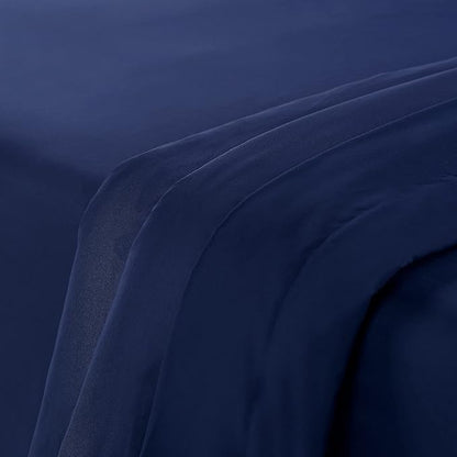 Serta Simply Clean Super Soft Hypoallergenic Stain Resistant Deep Pocket 3 Pieces Solid Bed Sheet Set, Twin XL, Navy