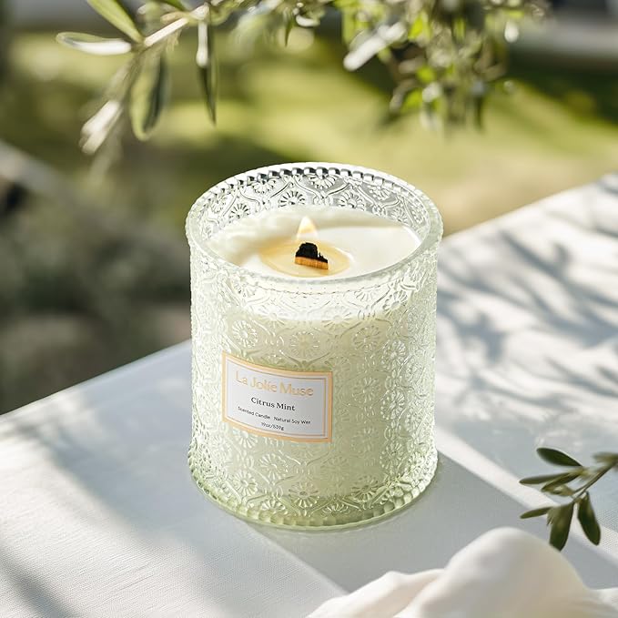 LA JOLIE MUSE Citrus Mint Scented Candles, Summer Candle, 19 oz Wood Wicked Large Candle Gifts for Men&Women, Long Burning Glass Jar Candles