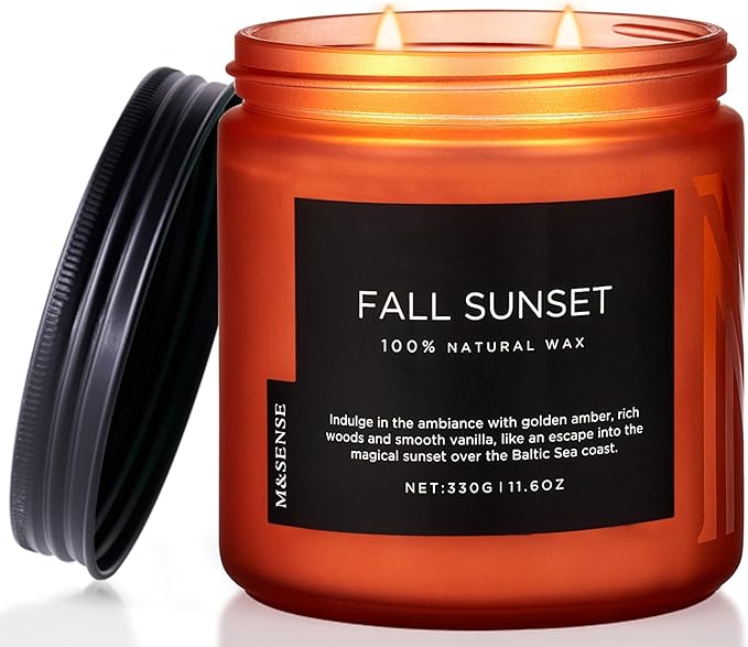 M&SENSE Baltic Amber Scented Candle, Clean Soy Wax Non Toxic 11.6oz 70 Hours Long Lasting Burn, Double Cotton Wick, Relaxing Aromatherapy Candles for Stree Relief, Winter Holiday Gifts Women Men
