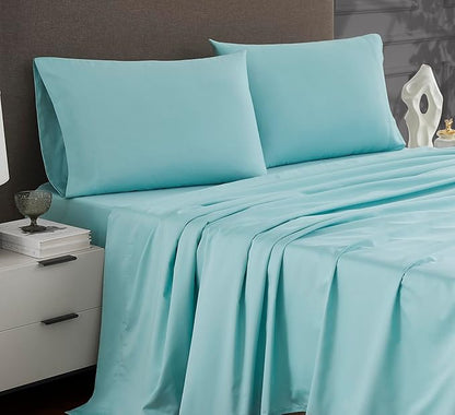 Linen Closet Luxury Cotton 1200 Thread Count Hotel Luxury 4-Piece Sheet Set, King, Aqua