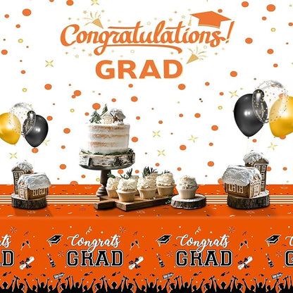 Chiazllta Graduation Party Decorations Tablecover for 2025 Class - Large Plastic Tablecloth 54"x108" (Orange)