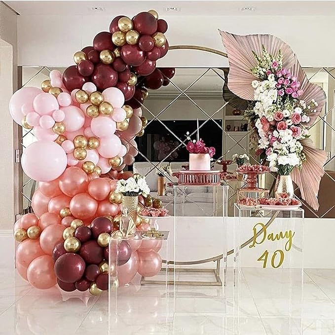 Burgundy Rose Gold Balloon, 60 Pcs 12 Inches Wine Red Champagne Confetti Balloons for Women Girls Birthday Wedding Bridal Shower Party Anniversary Decoration