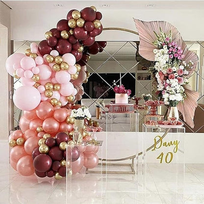 Burgundy Rose Gold Balloon, 60 Pcs 12 Inches Wine Red Champagne Confetti Balloons for Women Girls Birthday Wedding Bridal Shower Party Anniversary Decoration