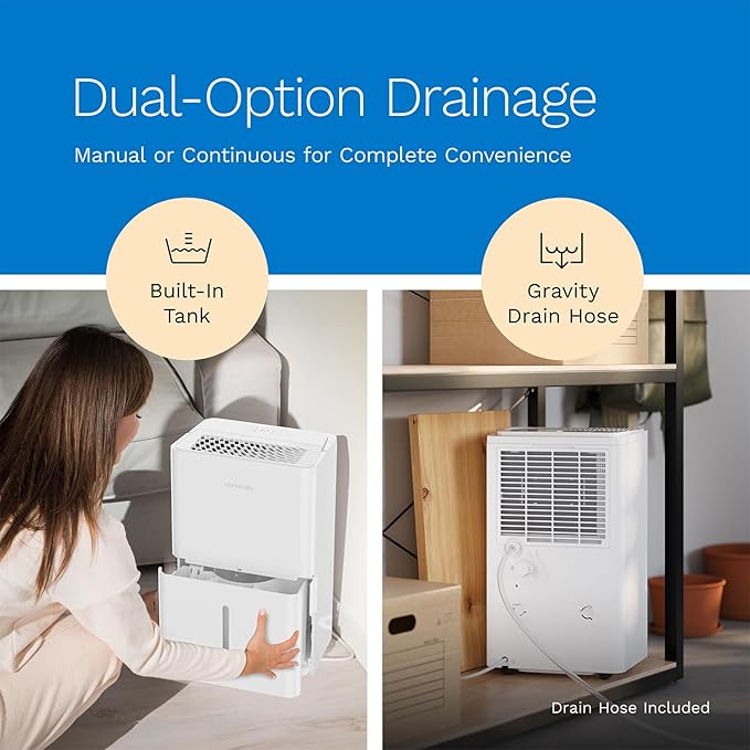 hOmeLabs 25 Pint Wi-Fi Dehumidifier for up to 3,500 Sq Ft Rooms (MAX 64 Pint at 95°F, 90% RH) – High-Efficiency Moisture Removal for Medium to Large Spaces with Auto Shut-Off and Quiet Operation