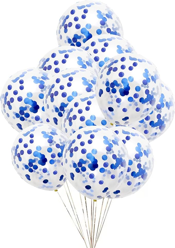 GaesQae Blue Confetti Balloons, 25pcs 12in Latex Balloons with Blue Foil Confetti for Birthday, Graduation, Wedding, Baby Shower, Party Decorations