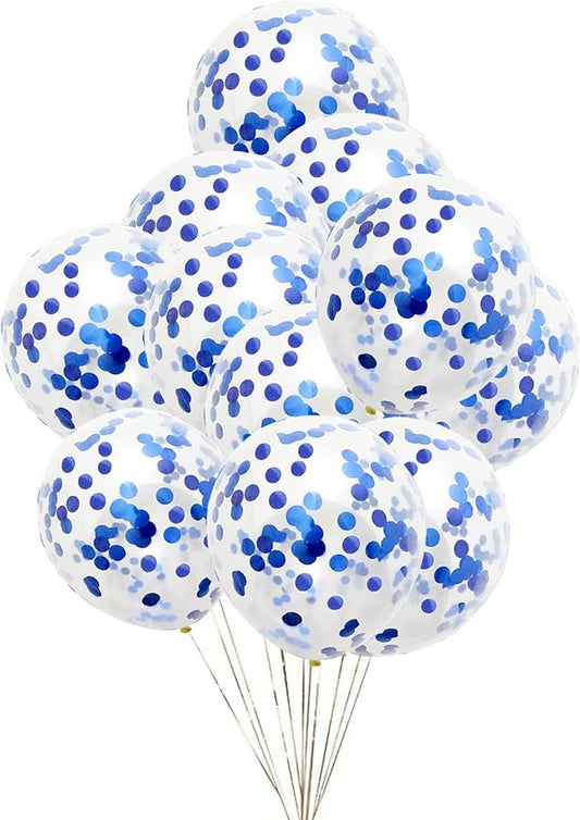 GaesQae Blue Confetti Balloons, 25pcs 12in Latex Balloons with Blue Foil Confetti for Birthday, Graduation, Wedding, Baby Shower, Party Decorations