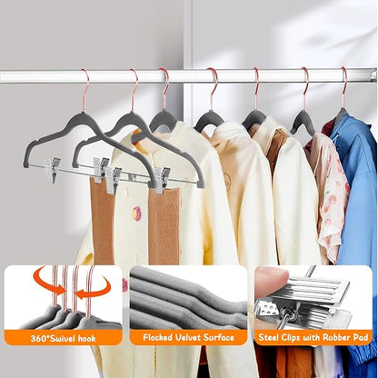 Stormix Baby Hangers - 24 Pack Non-Slip Kids Hangers with Clips, Heavy-Duty for Shirts, Pants, Skirts, Dresses, Jackets, Coats - Rose Gold Hooks