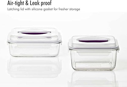 GLASSLOCK 61 Oz Glass Food Storage set of 2 – Large Capacity, Airtight & Leak-Proof, BPA Free Lid with Carry Handle, Microwave, Dishwasher, Fridge & Freezer Safe, Marinating, Sauce, Fruit Storage
