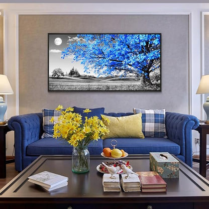 Wapluam Canvas Prints Wall Art For Living Room Black and White Large Wall Decor For Bedroom Blue Tree Landscape Abstract Painting Office Wall Decoration Picture Modern Home Wall Decor Black Framed