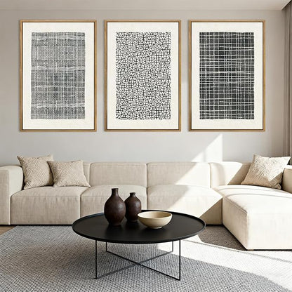 BINCUE Abstract Line Wall Art Set of 3 Modern Neutral Black Wall Decor Geometric Minimalist Artwork for Living Room Bedroom Office Bathroom 24"x36" Gift