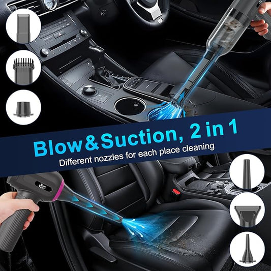 KMM Handheld Car Vacuum Cleaner, 4 in 1 Vacuum Cleaner 16000Pa Air Duster, 3-Speed Adjustable 120W High Power Vacuum Cleaner with LED Light and Multi-Nozzles for Car, Home, Office, Pet
