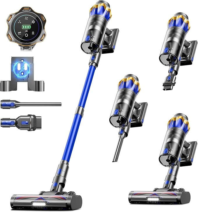 Cordless Vacuum Cleaner, Upgraded 580W 48KPA 65Mins Cordless Stick Vacuum Cleaner with Self-Standing and Touch Screen, Anti-tangle Wireless Vacumm, Vacuum Cleaners for Home/Pet Hair/Carpets/Floors