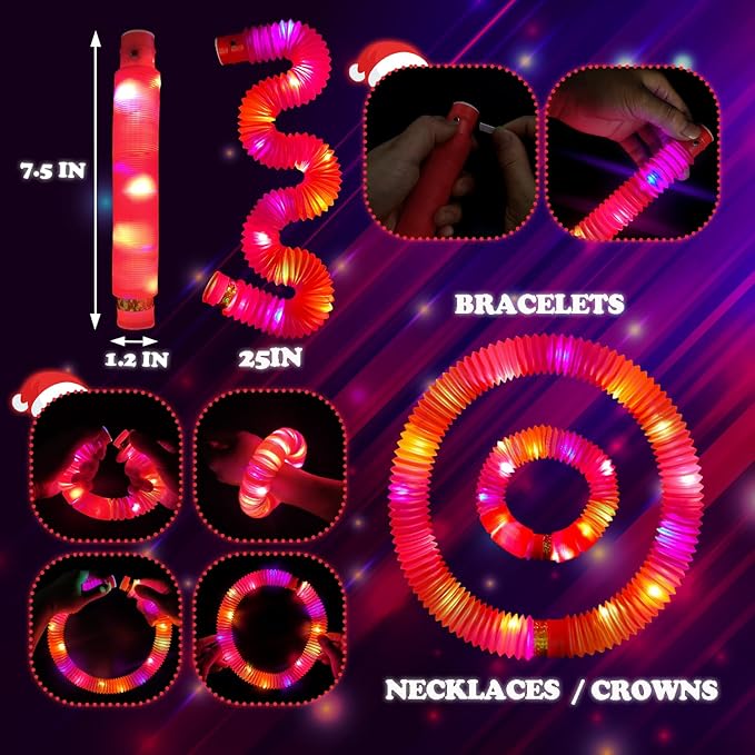 24 PCS Red Glow Sticks Party Favors for Kids, LED Light Up Necklaces Bracelets Accessories for Toddlers, Glow Birthday Valentines Day Mardi Gras Party Supplies Decorations for Boys Girls