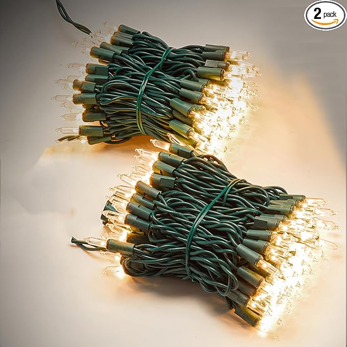 Christmas Lights Warm White,Connectable Incandescent Lighting String Green Wire Indoor Outdoor, 200 Counts(2x100) 45 FT Length,Christmas Tree Light, Holiday Decorations in Party Yard,Spring Summer