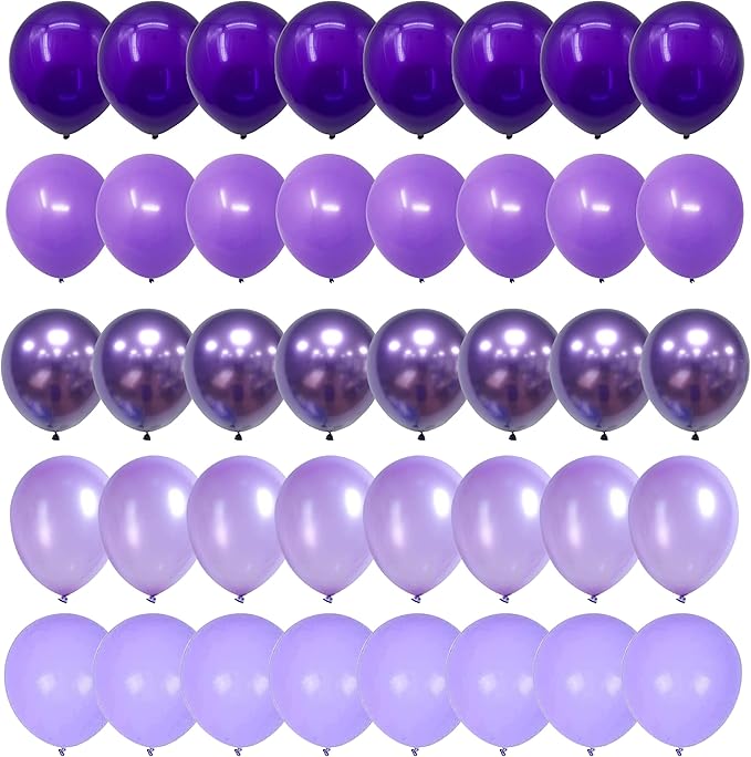 Purple Balloons, 60 Packs 12 Inch Metallic Chrome Purple Pearl Macaron Light Lavender Different Shades Balloons for Girl Birthday, Wedding, Anniversary, Baby Shower, Princess Decoration