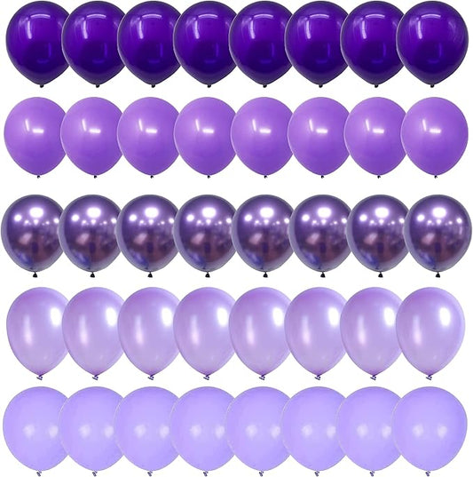 Purple Balloons, 60 Packs 12 Inch Metallic Chrome Purple Pearl Macaron Light Lavender Different Shades Balloons for Girl Birthday, Wedding, Anniversary, Baby Shower, Princess Decoration