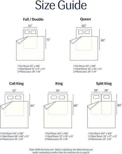 REST® Evercool®+ Cooling Sheet Set, Full Size, Arctic White, Breathable Bed Sheets for Hot Sleeper and Night Sweats, with Pillowcases, with Ionic+ Self-Cleaning Silver Yarn for Sensitive Skin, 4PCS