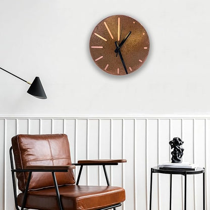Handmade Pure Copper Wall Clock for Home Decoration, Decor Clock for Living Room, Bedroom and Kitchen, Rustic Decorative Mural Clock Art for Farmhouse (Lines of Time, 17.7)