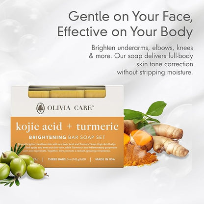 Kojic Acid Soap with Turmeric - Skin Illuminating & Spot Balancing - Natural Face & Body Soap - Evens Complexion - Organic Ingredients - Set of 3