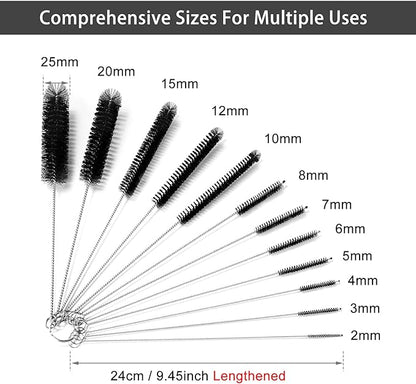 9.5 Inches Long Straw Cleaner Brush Set, 12 Pack Straw Pipe Cleaner Brush Set, Small Brushes for Cleaning Small Parts