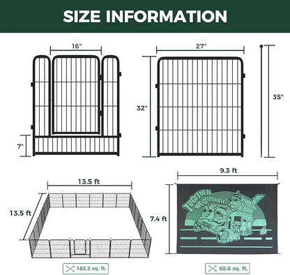 FXW Instant Unleashed Dog Playpen, Portable Pet Fence for Outdoor, RV Trips, and Camping, 32 inch, 24 Panels for Small and Medium Dogs with 7' x 9' RV Mat│Patented