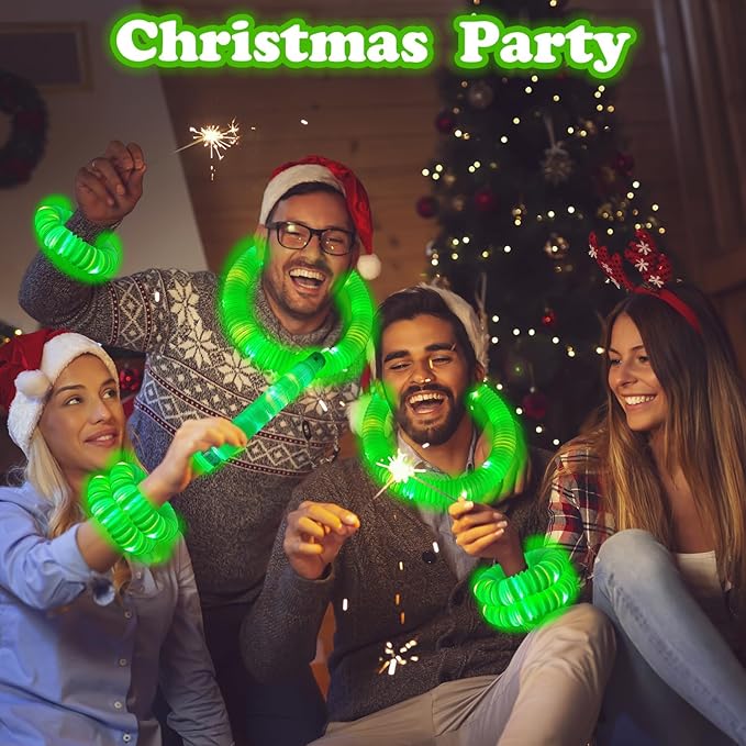 Green Glow Sticks Pop Tubes,12-24PCS Light Up Necklaces & Bracelets,Mardi Gras Party Favors Accessories Decorations,Glow Birthday Wedding Carnival Valentines Day Party Supplies for Kids & Adults