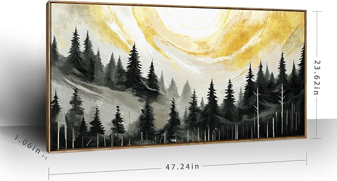 ARTZON Large Framed Canvas Art Wall Decor for Living Room Modern Black Yellow Gray Tree Picture Nature Lanscape Sunset Scenery Pin Forest Horizontal Artwork for Walls Home Living Room Bedroom 48"x24"
