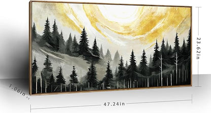ARTZON Large Framed Canvas Art Wall Decor for Living Room Modern Black Yellow Gray Tree Picture Nature Lanscape Sunset Scenery Pin Forest Horizontal Artwork for Walls Home Living Room Bedroom 48"x24"