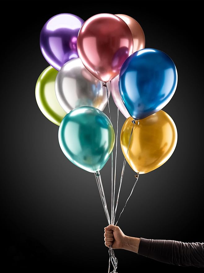 90 Metallic Balloons Assorted Color 12 inch 9 Kinds of Shiny Latex for Glamour Party Decorations and Many Other Occasions