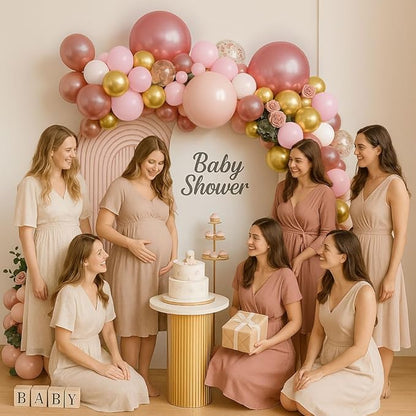 Rose Gold Balloon Garland Kit, 142Pcs Nude Pastel Pink Gold and Rose Gold Confetti Balloon Arch Kit with Electric Pump for Wedding Bridal Shower Princess Party Girl Birthday Baby Shower Decorations