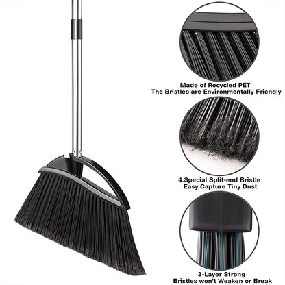 Yangbaga Long Handled Dust Pan and Broom Set for Home,Heavy Duty Metal Dustpans and Brooms,Upright Stand Up Design,54"Outdoor Broom and 38" Dustpan Combo for,Lobby Floor, Yard,Home Kitchen Office Use