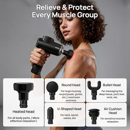 Professional Muscle Massage Gun with Heat, Portable Handheld Muscle Massager, Percussion Back Body Masajeador 12mm Amptitude for Athletes, Runner, Gifts for Men Women