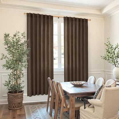 YoungsTex Brown Linen Curtains 78 Inch Length for Living Room, Semi Sheer Window Drapes with Rod Pocket Back Tab Light Filtering for Bedroom Office Farmhouse, 2 Panels, 52 X 78 Inch