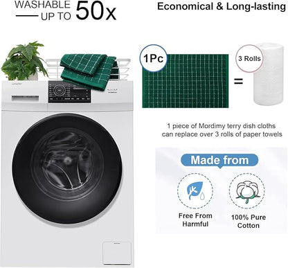 Mordimy 100% Cotton Terry Cloth Kitchen Towels, Super Soft and Absorbent Dish Towels for Drying, Checkered Designed Hand Towels for Kitchen, 16 x 26 Inches, 6 Pack, Dark Green