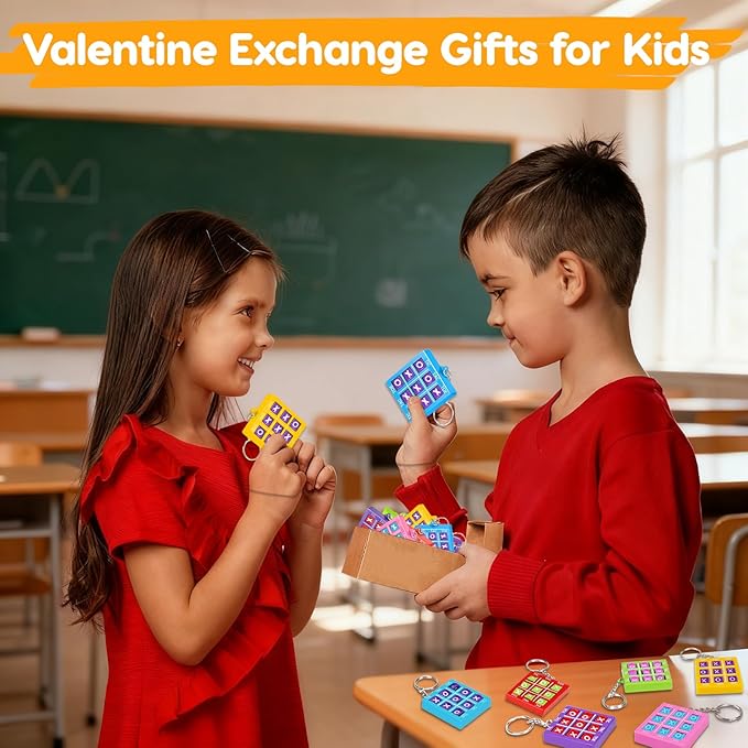 24PCS Tic Tac Toe Game Birthday Party Favors Valentines Goodie Bags Stuffers for Kids 3-5 4-8 8-12 Classroom Treasure Chest Carnival Prize Box Toys Bulk Keychain Pinata Filler Return Gift for Girl Boy