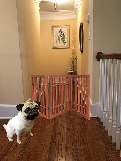 Pet Dog Gate Strong and Durable Freestanding Folding Acacia Hardwood Portable Wooden Fence Indoors or Outdoors by Urnporium (Brown Pet Gate, 3 Panel 24" Tall)