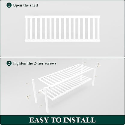 Smiry Shoe Rack, 2 Tier Long Bamboo Shoe Organizer, Stackable Free Standing Wooden Shoe Storage Shelf for Closet, Entryway, Front Door Entrance, White