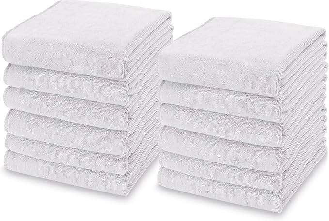 kimteny 13x28 Inches Kitchen Cloth Dish Towels, 400 GSM Premium Dishcloths, Super Absorbent Coral Velvet Microfiber Cleaning Cloths, Fast Drying Rags for Washing Dishes (12 Pack, White)