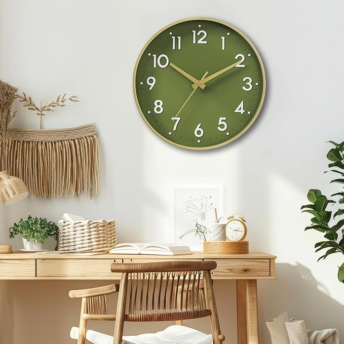 Mosewa Wall Clock 10 Inch, Battery Operated Silent Non-Ticking Modern Analog Clock Decorative for Kitchen, Bedroom, Office(Gold)