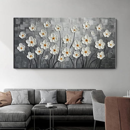 YaSheng Art - 24x48inch Abstract Art Painting，Oil Painting on Canvas Texture Black and white flower Oil Painting Hand-Painted Abstract Artwork Canvas Wall Art Paintings Modern Home Decor Art