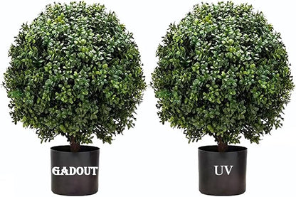 Artificial Boxwood Ball Topiary Tree, Set of 2 Boxwood Ball-Shaped Artificial Topiary, for Porch Outdoor or Indoor