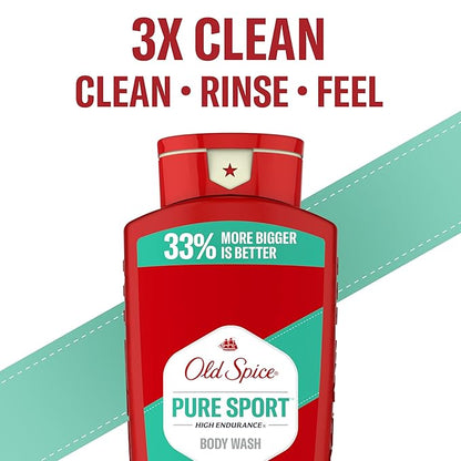 Old Spice Refreshing Body Wash for Men, High Endurance, 3X Defense, 24/7 Shower Fresh with Long Lasting Scent, Pure Sport Scent, 24 oz (Pack of 4)