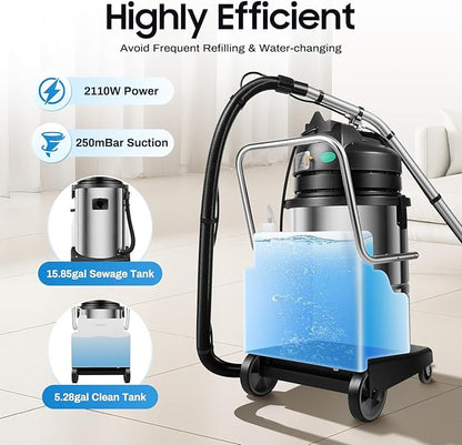 LOYALHEARTDY Carpet Cleaner Machine, 3 in 1 Portable Wet Dry Sofa Curtain Fabric Dust Cleaner,60L Commercial Floor Cleaning Machines with Long Flat/Dry/Water Vacuum Head and Round Brush